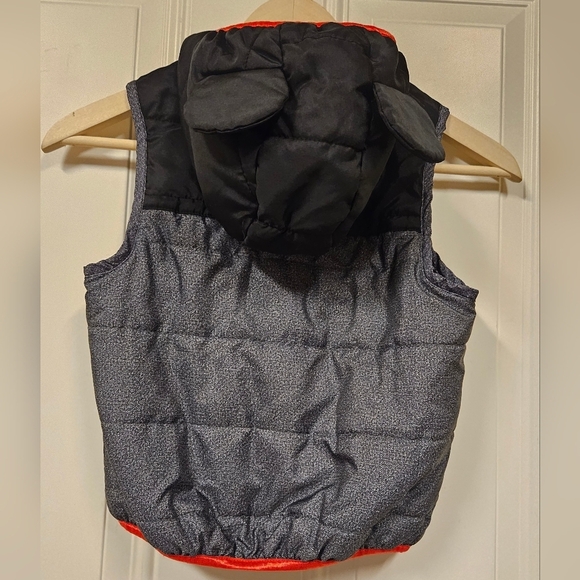 Disney Boys Mickey Mouse Puffer Vest Gray Black Hood Ears Zip Up size 5T - Picture 5 of 11